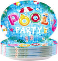50Pcs Summer Pool Oval Paper Plates 10" x 12"Large Heavy Duty Beach Ball Disposable Party Plates Pool Dessert Dinner Platters for Kids Baby Shower Birthday Hawaii Schools Out for Summer Decorations by Grencian