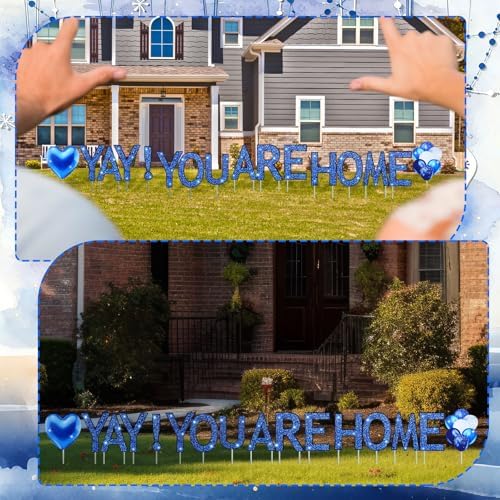 Novabright 16 Pcs Welcome Yard Sign LED Yay You Are Home Outdoor Home Decoration with Stake Welcoming Garden for Baby Shower Homecoming Return Housewarming Travel Family Reunion Military(Blue) - Image 4