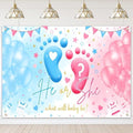 Mocsicka Gender Reveal Backdrop Blue or Pink Balloons Footprint He or She Gender Reveal Theme Banner Party Decorations Photo Booth Props (8x6ft) by Mocsicka