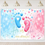 Mocsicka Gender Reveal Backdrop Blue or Pink Balloons Footprint He or She Gender Reveal Theme Banner Party Decorations Photo Booth Props (8x6ft) by Mocsicka