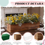 Dandat 4 Set Wood Rectangle Boxes 16x4 Inch Rustic Planter with Liner - Image 3