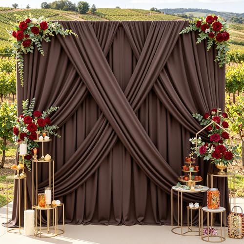 10x14ft Brown Backdrop Curtains for Wedding Party, 2 Panels 14 ft Long Back Drop Cloth, Wrinkle-Free Polyester Drapes for Birthday, Baby Shower, Stage Photography Background by Gogoparti