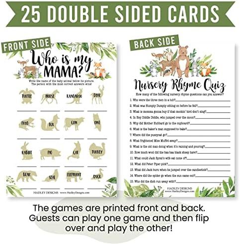 25 Woodland Animal Matching, 25 Nursery Rhyme Game, 25 Who Knows Mommy Best, 25 Baby Prediction And Advice Cards - 4 Double Sided Cards, Baby Shower Party Supplies - Image 6
