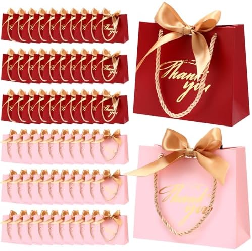 Colarr 60 Pcs Small Thank You Gift Bags with Handles, Pink and Red Bag by Colarr