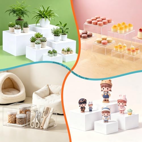 7pcs Acrylic Buffet Risers Set Nestable Cube Display Stands Large Food Display Shelves for Dessert Table Catering Parties Wedding Jewelry Collectibles Figures(Size 10" 9" 8" 7" 6" 5" 5",White) - Image 7