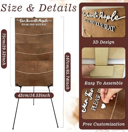 OurWarm Seating Chart for Wedding Reception Display, 29.5x16.5 Inch Rustic Wedding Seating Chart Board with Display Stand, Please Find Your Seat Sign for Baby Shower Wedding Reception Decorations - Image 3