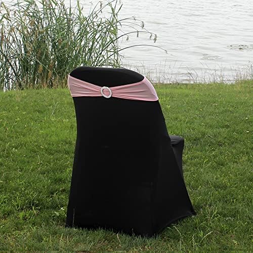 50pcs Pink Spandex Chair Sashes Stretchable for Wedding Party Banquet Decoration Fitted Elastic Bulk Chair Cover Band Bows for Baby Shower Engagement Event Home Dining Decor Wholesale - Image 4