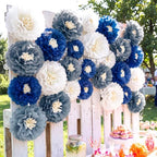 Suncalla Multicolor 18 Pcs Large Paper Flowers Set 23.6"/11.8"/9.8" Giant Tissue Paper Flower Mexican Fiesta Wall Flower for Wall Wedding Birthday Bridal Baby Shower Party Backdrops (Haze Blue) - Image 3