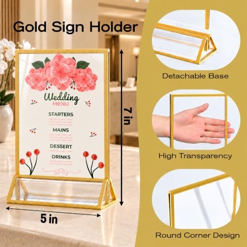 MaxGear 12 Pack Gold Acrylic Sign Holder 5x7, Double-Sided Tabletop Stand - Image 5