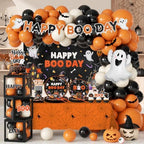 254Pcs Halloween Birthday Party Decorations, Happy Boo Day Decorations Kit with Happy Booday Banner Balloon Plates Napkins Cake Toppers and Stickers for Birthday Ghost Party by Unknown