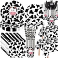 Potchen 452 Pcs Cow Themed Party Supplies Serve 50, Black White Pink by Potchen