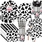 Potchen 452 Pcs Cow Themed Party Supplies Serve 50, Black White Pink by Potchen