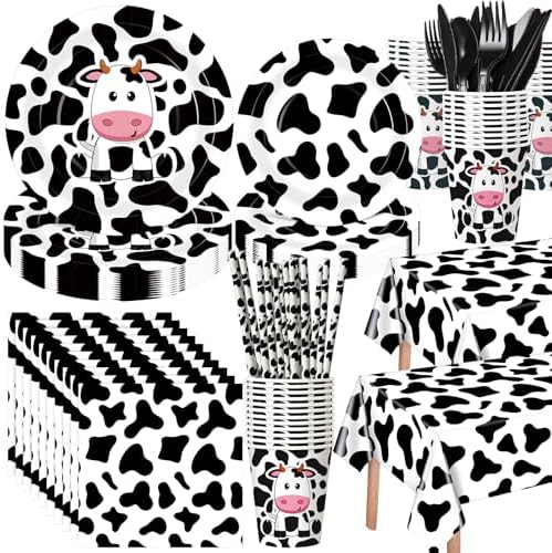Potchen 452 Pcs Cow Themed Party Supplies Serve 50, Black White Pink by Potchen