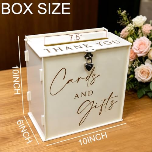 Acrylic Card Box with Lock & Slot, Warmy Cream Money Gift Card Box for Wedding Reception, Cash Envelope Box Ideal for Graduation Bridal Baby Shower Quinceanera & Baptism Party Supplies - Image 2