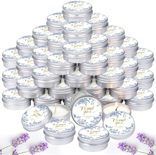 MTLEE 50 Pcs Blue Floral Wedding Candles Gift Favors for Guests 1 Oz by MTLEE
