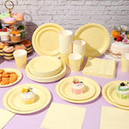 Tioncy 200 Pcs Yellow Disposable Paper Plates Cups Napkins - Image 5