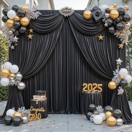 8 Panels Black Backdrop Curtain for Parties Wrinkle Free Black Photo Curtains Backdrop Drapes Fabric Decoration for Birthday Party Wedding 40ft(W) x 10ft(H) - Image 4