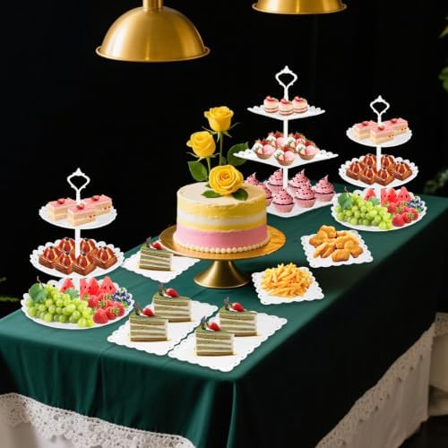 Lazycorner 10 Pcs Dessert Table Display Stands Set , with 6 Pcs 3-Tier Cupcake Stand & 4 Pcs Food Serving Tray - Cookie Tray Rack Serving Tray Cake Display Tower - White - Image 6