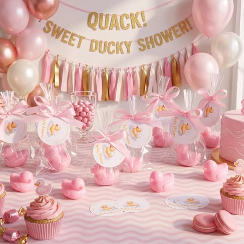 Leelosp Duck Soap Party Favors Gift with Transparent Bags and Thanks Tag for Baby Shower Guest Reveal Baptism Shower Wedding Birthday Summer Party Favor Decorations Supplies(50 Sets,Pink) - Image 5