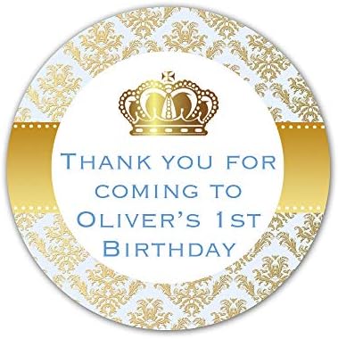 70 Stickers Prince Blue Gold Birthday Baby Shower Party Gift Favor Label by Unknown
