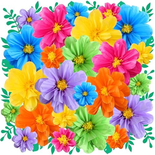 Geyee 40 Pcs Mexican Giant Paper Flowers Leaves Set, 24 Pcs Large Mexico Tissue Paper Flowers and 16 Green Leaves for Mexican Party Wedding Archway Fiesta Birthday Decoration 20" 10'' by Geyee
