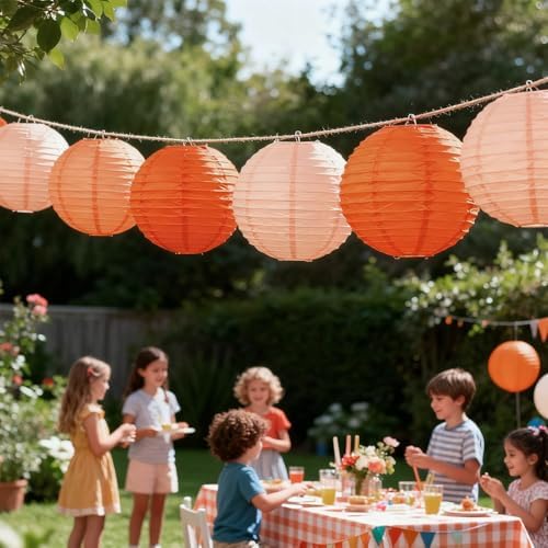 20Pcs Orange and Peach Paper Lanterns 6" 8" 10" Inches Round Hanging Paper Lanterns Decorations for Wedding Graduation Birthday Party Bridal Shower (Pack of 4) - Image 2