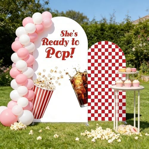 NIVIUS PHOTO She's Ready to Pop Baby Shower Arch Backdrop Cover, Party Decorations, Chiara Arch Cover for Gender Reveal, Birthday Party Photo Booth (7.2FT,G-05631) - Image 3