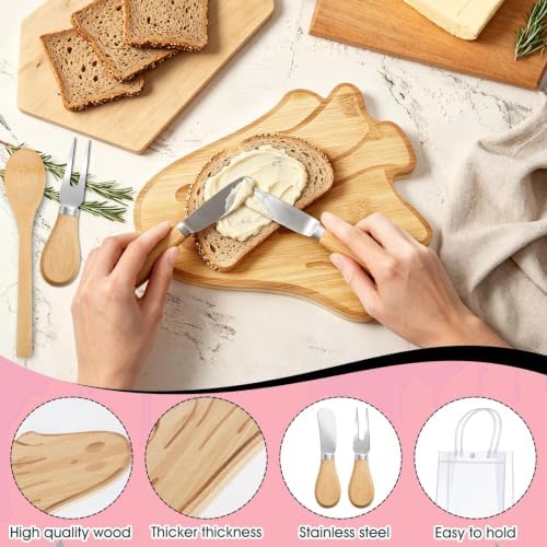 50 Pcs Halloween Baby Shower Prizes for Game Winners 6 Sets A Little Boo is Almost Due Bamboo Cheese Board Spoon Fork Butter Spreaders Thank You Card and Gift Bags for Halloween Baby Shower Favors - Image 4
