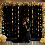 30 x 10ft Black Backdrop Curtains with Lights String for Party - Image 2