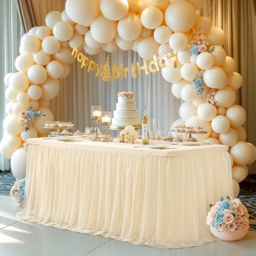 HB HBB MAGIC Champagne Tablecloth Rectangle Table Cover for 6 Foot Tables, Tulle Table Skirt Rectangle 6ft Stretch Tulle Tablecloth Fitted Elastic Banquet Party Wedding Champagne Tables Cloth - Image 7