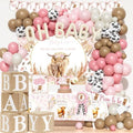 Costova Highland Cow Baby Shower Decorations for Girls, Boho Highland Cow Baby Shower Decorations, Bohemian Pink Floral Backdrop Balloon Box Tablecloth Sash Pin for Its a Girl Gender Reveal by Unknown