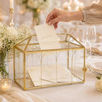 Glass Card Box with Slot, 12.6" x 5.9" x 9" Large Gold Clear Card Boxes for Wedding Receptions, Christmas Decor, Baby Shower, Birthday Party, Bridal Shower - Slot Length 7.1 Inches - Image 5