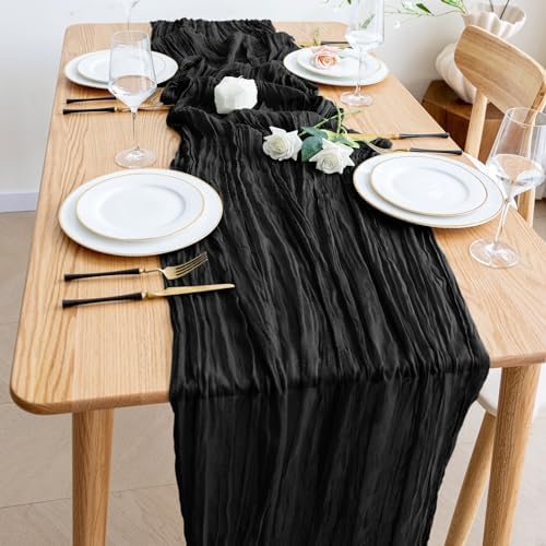 Wokceer Cheesecloth Table Runner Black 10FT Boho Gauze Runner, 12 Pack - Image 6