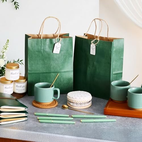 Baby Shower Prizes for Game Winners Baby Shower Games Prizes Ceramic Mugs with Metal Spoons Woven Coasters Notebooks Scented Candles Gift Bags Wedding Bridal Shower Favors for Guests (2, Green) - Image 2