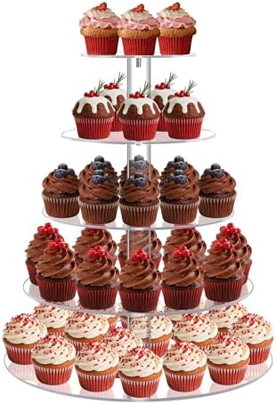 5 Tier Cupcake Stand, Large Round Acrylic Cupcake Tower for Wedding by RLHDIS