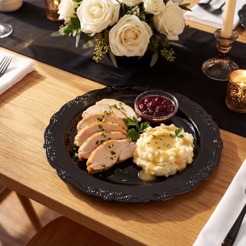 Tinybee 60PCS Black Plastic Plates - Heavy Duty Black Disposable Plates - Image 3