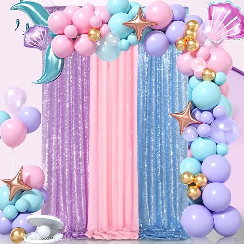 Birthday Backdrop Curtain Baby Blue Shimmer Sequin Backdrop Drapes 6x8FT - Image 5