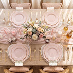 NOCCUR 175PCS Pink Plates with Gold Disposable Silverware - Include 50 Pink Plastic Plates,25 Knives,25 Forks,25 Spoons,25 Cups and 25 Napkins - Ideal for Party/Wedding/Banquet/Baby Shower - Image 6