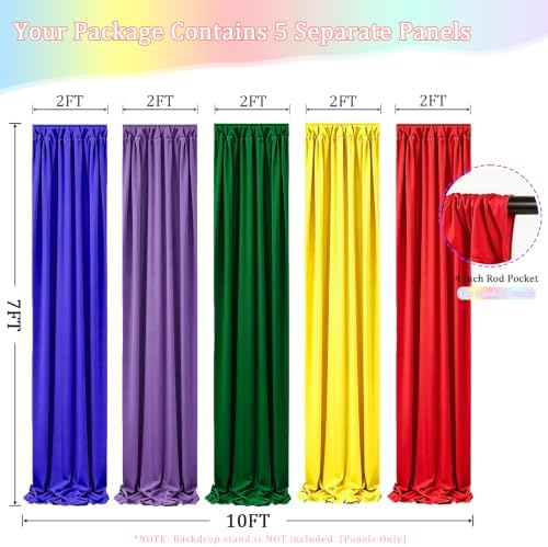 10x7FT Rainbow Backdrop Curtain - 5 Colors Colorful Curtains Backdrop - Wrinkle Free Reusable Rainbow Backdrop Draping Fabric for Baby Shower, Party, Classroom, Back-to-School & Kids Birthday - Image 2