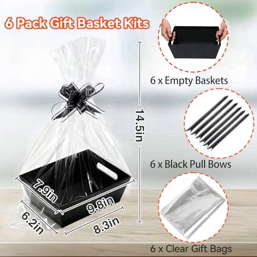 MADHOLLY 6 Set Halloween Black Gift Baskets Empty Kit to Fill, Sturdy Kraft - Image 2