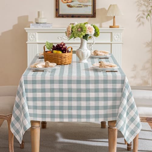 Gingham Tablecloth Rectangle Table, Cotton Linen Fabric Picnic Checkered Table Cloth Farmhouse Washable Wrinkle Free Buffalo Plaid Table Cover for Outdoor Birthday Party, Blue, 60x90 - Image 4