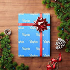 MyPupSocks Custom Text Wrapping Paper, Light Blue Wrapping Paper Roll Personalized Gift Wrap Paper with Funny Logo Name for Mom Dad Grandma Birthday Christmas 58x23 3 Rolls - Image 4