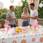 Funnymoom 452 Pcs Groovy Daisy Party Decorations for 50 Guest, Boho Daisy Paper Plates Cups Napkins Tablecloth Cutlery Straws Hippie Tableware Set for Retro Hippie Birthday Baby Shower Party Supplies - Image 5
