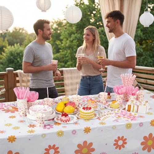 Funnymoom 452 Pcs Groovy Daisy Party Decorations for 50 Guest, Boho Daisy Paper Plates Cups Napkins Tablecloth Cutlery Straws Hippie Tableware Set for Retro Hippie Birthday Baby Shower Party Supplies - Image 5