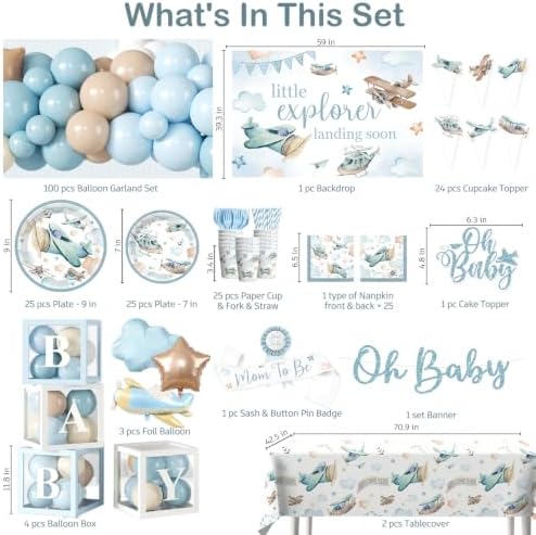 288PCS Cocomigo Blue Airplane Baby Shower Decorations for 25 Guests - Image 2