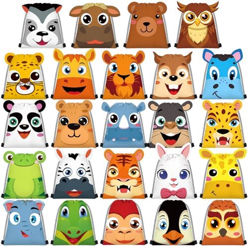 Marsui 24 Pcs Jungle Animal Drawstring Bags with Ear Safari Party Favors by Marsui