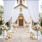 gogoparti 20x15 ft White Backdrop Curtain for Weddings & Parties - 4-Panel Wrinkle-Free Polyester Drape, 15 FT Long for Birthday, Baby Shower, Halloween Photography Background - Image 2