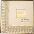 higher volume capacity XL magnetic page wedding album. 80 pages, 4x6, 5x7, 8x10, 8x12 photos, gift box. Fabric pearls and gold lace wedding album, personalizable by Towdah+Perez