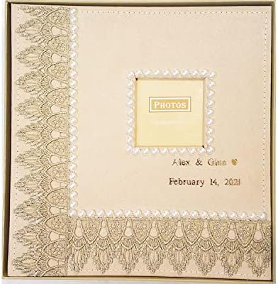 higher volume capacity XL magnetic page wedding album. 80 pages, 4x6, 5x7, 8x10, 8x12 photos, gift box. Fabric pearls and white lace wedding album, personalizable - Image 7