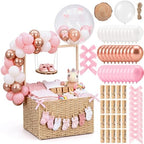 Juexica Baby Shower Crate Closet with Handle Large Hand-Woven Rattan Storage Baby Basket Box with Balloon Swing Bow Clips for Pregnancy Welcome Newborn New Parent Boys & Girls Gift () by Juexica
